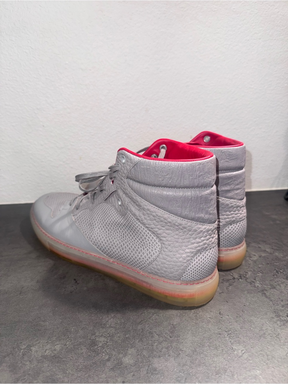 Men's Balenciaga Origami Panel High-Top Sneakers in Light Gray with Red Lining - Picture 4 of 7